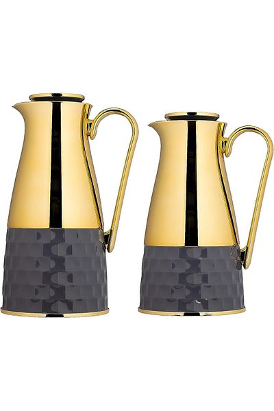 ALSAIF Coffee And Tea Vaccum Flask Set In Grey/gold / Leak-proof And Keeps Drinks Hot 1.0/0.7 Liter