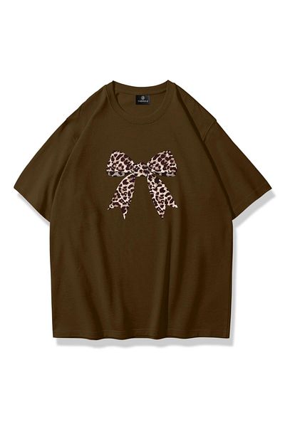 Trendiz Tricou de damă cu panglică leopard de culoare kaki