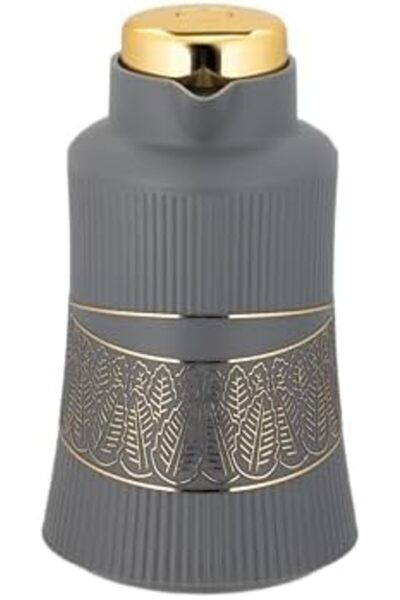 ALSAIF قارورة ديفا للشاي والقهوة، لون رمادي/ذهبي، مقاومة للتسرب، تحافظ على سخونة المشروبات، سعة لتر واحد