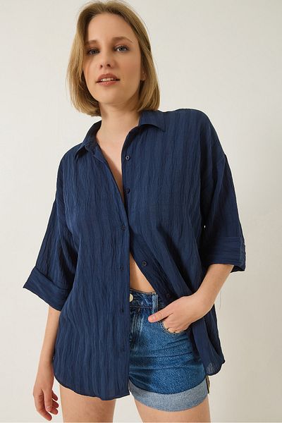 Bianco Lucci Damen-Jacquard-Hemd mit halben Ärmeln 60283201