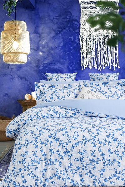 İQON Fitted Sheet Duvet Cover Set Single Sarmaşik Blue