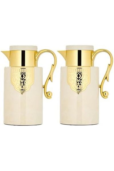 ALSAIF Coffee And Tea Vaccum Flask Set In Ivory/gold / Leak-proof And Keeps Drinks Hot 1.0/1.0 Liter