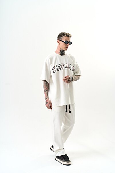 Respire Oversize Men's Tracksuit Suit Ecru Written Res Clb