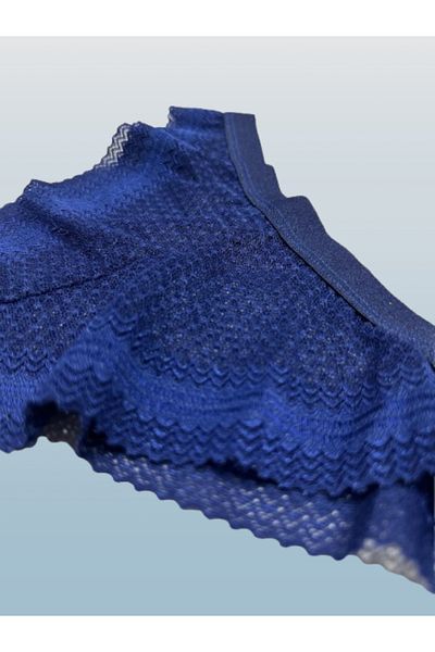 Cooqpoo Navy Blue Xs-S Size Complete Transparent Lace Elastic Waist Women's Brave Panties