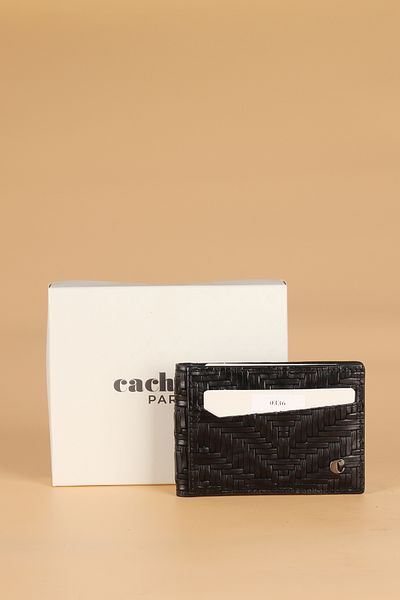 Cacharel 0336 Genuine Leather Men's Wallet Card Holder Wicked Black