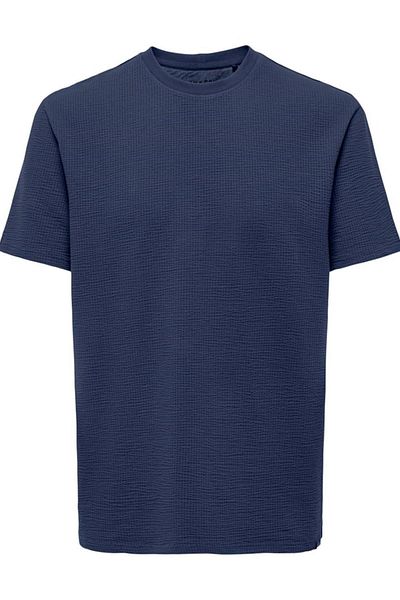 Only & Sons ONSKIAN LIFE REG SEERSUCKER SS TEE NOOS ΣΚΟΥΡΟ ΜΠΛΕ