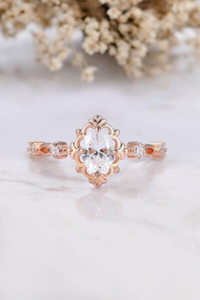 My Diamond GIA Sertifikalı Oval Pırlanta Vintage Evlilik Teklifi Yüzüğü