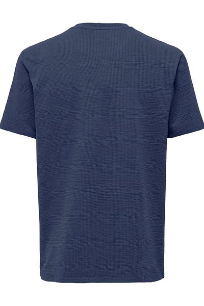 Only & Sons ONSKIAN LIFE REG SEERSUCKER SS TEE NOOS ΣΚΟΥΡΟ ΜΠΛΕ