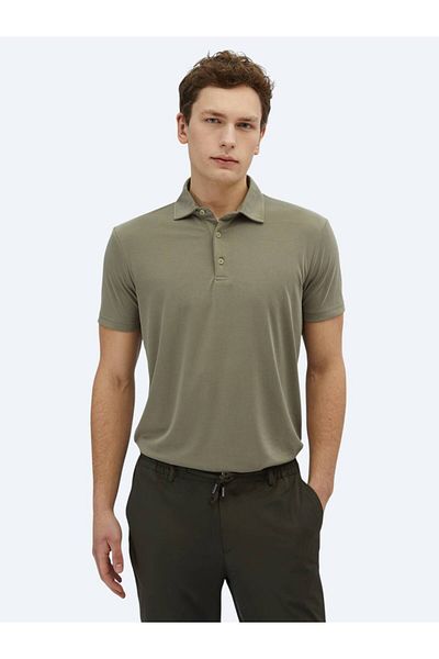 Kip Khaki Plain Polo Neck T-Shirt