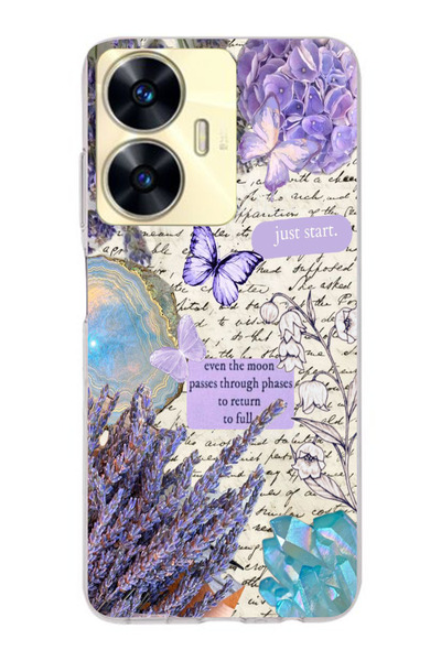 moonset Realme C55 Uyumlu Just Start Tasarımlı Baskılı Şeffaf Telefon Kılıfı