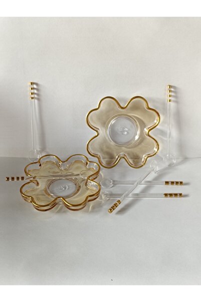 KEVSER GLASS Paşabahçe Yonca Çay Tabagı 6 Adet Cam Çay Kaşıgı 6 Adet 12 Paça