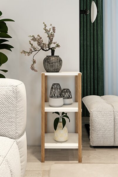 Jest Dekor Konsept Aden 3 Katlı Beyaz Ahşap Köşe Sehpası / Çok Amaçlı Dekorat...