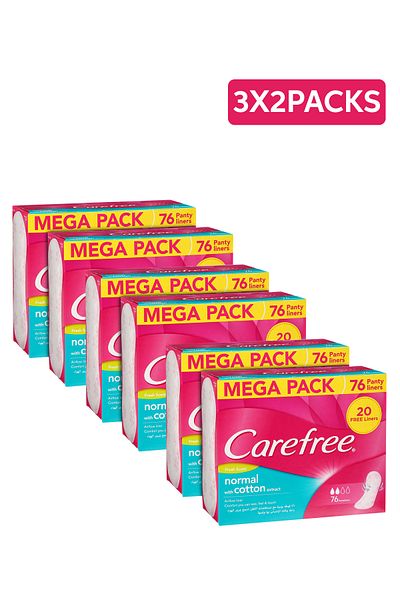 Carefree Daily Panty Liners, Fresh Scent, Cotton Feel Normal, Pack of 76 (1+1 Free) x3