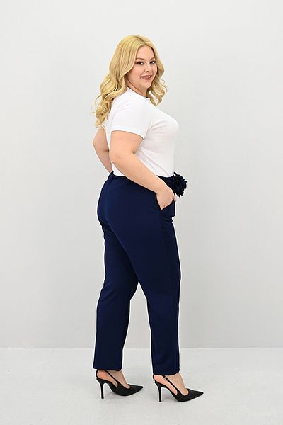 Koza Butik Women's Plus Size Rose Belt Detailed High Waist Pants 6327-25