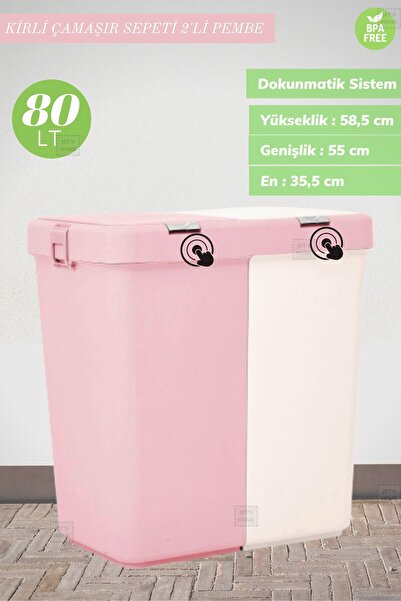 Jet's Home 2’li Kirli Sepeti 80 Litre Çamaşır Sepeti Dokunmatik Kirli Çamaşır...