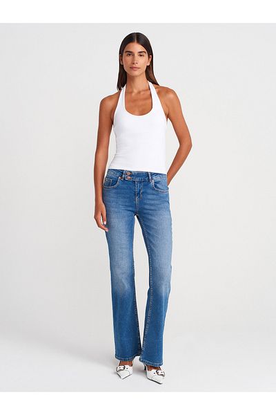 Dilvin Pantaloni de denim albaștri Bootcut - 71971 Curea groasă