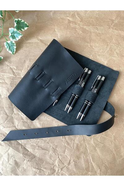 ALESTA LEATHER Χειροποίητη Μαύρη Δερμάτινη Θήκη Στυλό/Βούρτσας σε Ρολό