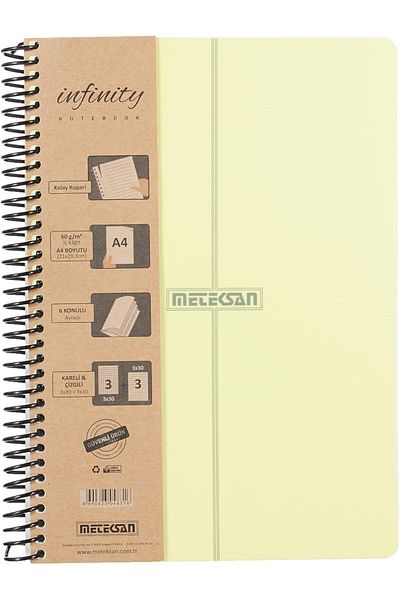 mazıdağı mazzıdağ Infinity Pastel Series, A4, 6 θέματα (3 τετράγωνα, 3 γραμμές) 180 φύλλα PP Κάλυμμα Σπιράλ