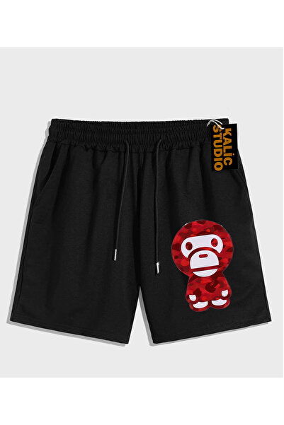 Kalic Studio PANTALONI SCURT DE VARĂ UNISEX Mr. Bape cu model negru