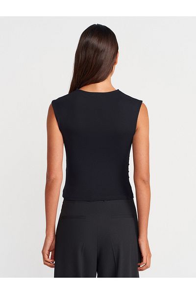 Dilvin 21054 Shirred Basic T-Shirt-Black