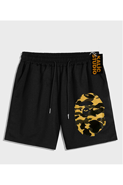 Kalic Studio شورت صيفي أسود منقوش للجنسين من Bay Bape