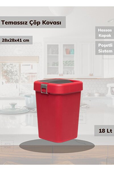 Jet's Home Çöp Kovası Aç-kapa Banyo Çöp Kutusu Mutfak Çöp Kovası Kırmızı 18 L...