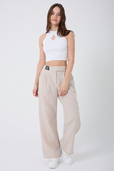 Royalside Γυναικείο παντελόνι Palazzo με ψηλόμεσο Velcro μπεζ