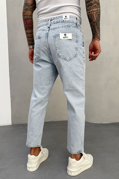MADZEYMODA Ανδρικό Snow Wash Ice Blue τζιν παντελόνι Boyfriend Fit