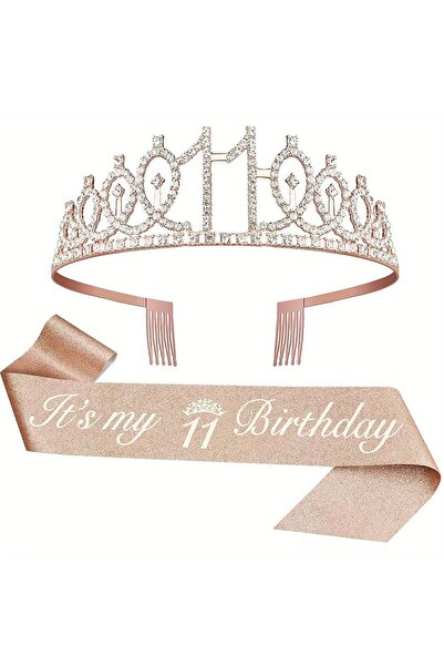 GlassySKY Coroană scrisă și panglică minunată pentru ziua de naștere de 11 an...