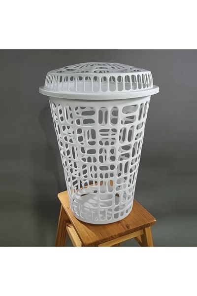 Yolo 60 Liter Round Tall Laundry Bin with Lid -White