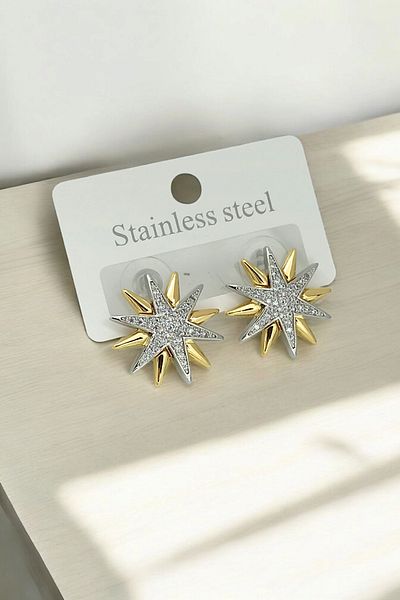 Çlk Accessories Steel Plate Stone North Star Earrings 35699