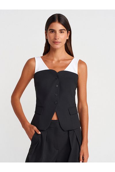 Dilvin 60581 Contrast Vest-Black