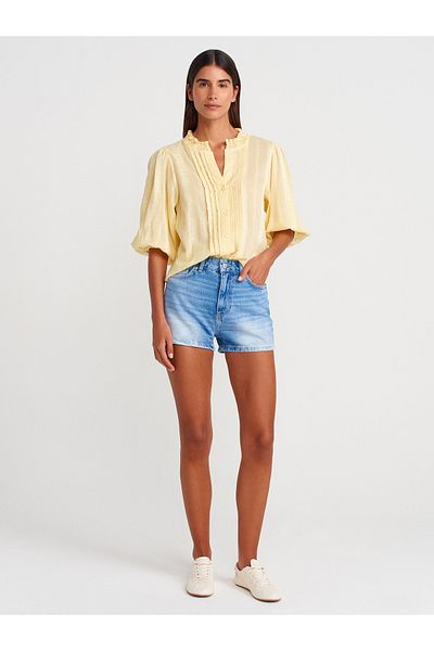 Dilvin Blue Stonewashed Mom Denim Shorts 71974