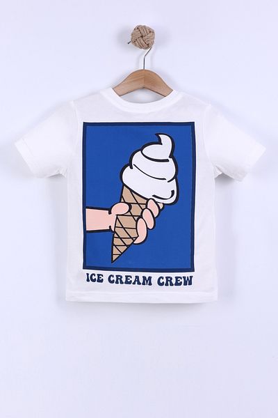 Monila Boys Ice Cream Printed Cotton Tshirt and Striped Shorts Bottom Top Set