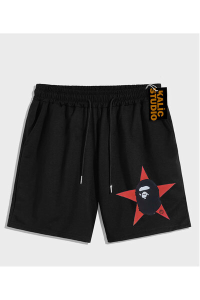 Kalic Studio PANTALONI SCURT DE VARĂ UNISEX Mr. Bape cu model negru