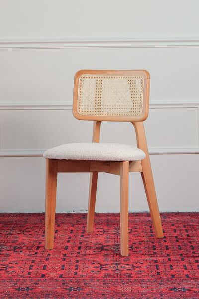 Woodenbend Mirla Ahşap Hazeranlı Sandalye Naturel Renk 2’li Set Modern Yemek ...