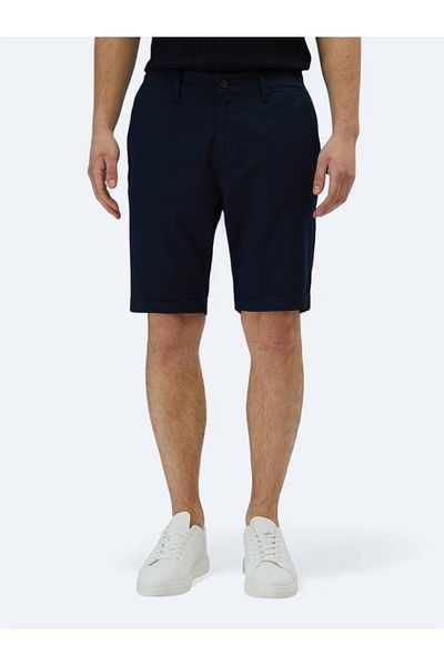 Kip Navy Blue Plain Woven Slim Fit Casual Cotton Blended Bermuda