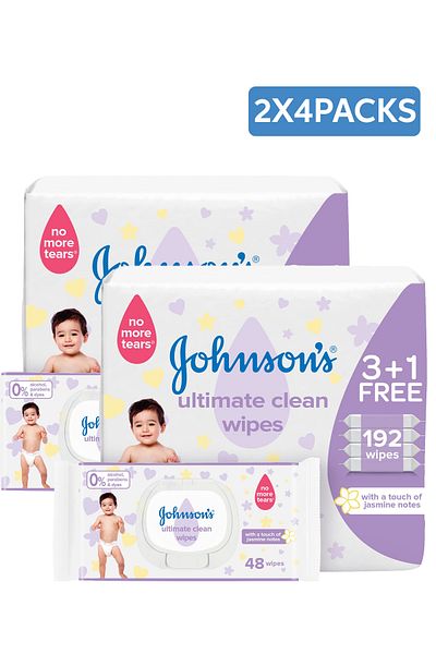 Johnson's ohnson's Baby Wipes - Ultimate Clean, 3 +1 Packs of 48 Wipes, 192 Total Count x2