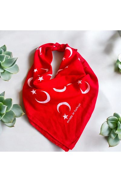 ALS Tasarım Dünyası Унисекс бандана от 100% памук със звезда и полумесец в червен цвят, бандана 23 април