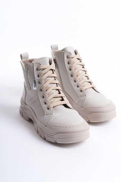 Zerenyus Γυναικείες μπότες ορθοπεδικής σόλας Amber Lace Up με φερμουάρ - Κρέμα