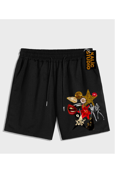 Kalic Studio Pantaloni scurți de vară negri cu model UNISEX Mr. Grillz