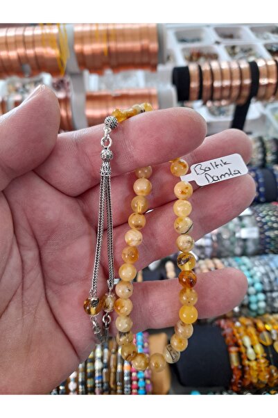 Ems Baltık A+A Üst Kalite Kaliningrad Damla Kehribar 8 mm. Kesim 925 Ayar Gümüş Püskül Tesbih