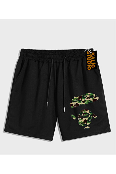 Kalic Studio PANTALONI SCURT DE VARĂ UNISEX Mr. Bape cu model negru