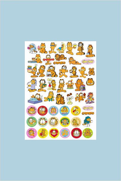 Piksel Grafik Garfield 52 Pieces Sticker Set - Pen, Laptop Notebook Water Bottle Sticker