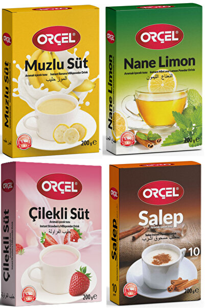 ORÇEL Salep +muzlu Süt +çilekli Süt +nane Limon Aromalı İçecek Tozu Oralet Çay 4x200gr.