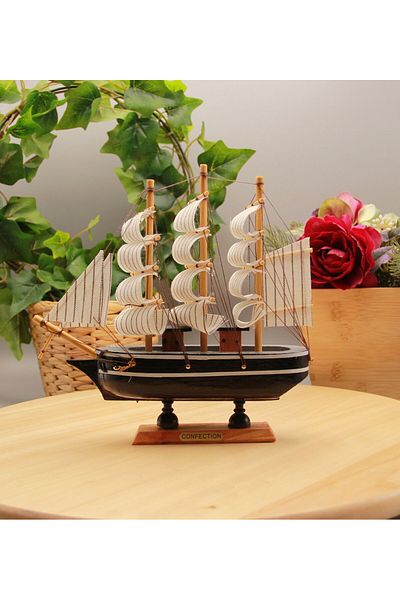 HEDİYEBİZİZ Black Wooden Sailing Ship