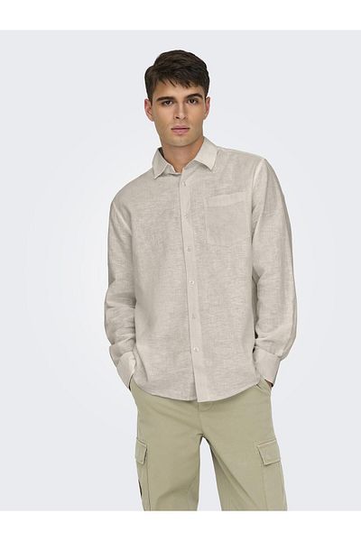 Only & Sons Onscaiden Life Reg Ls 1 Pkt Shirt Noos Stone