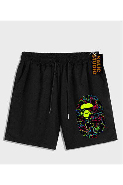 Kalic Studio PANTALONI SCURT DE VARĂ UNISEX Mr. Bape cu model negru