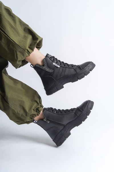 Zerenyus Γυναικείες αθλητικές μπότες AMBER - Ορθοπεδική σόλα, με κορδόνια και φερμουάρ, αδιάβροχη και ανθεκτική στο κρύο, ST Μαύρο