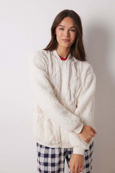 Women'secret Short faux shearling sleeve robe